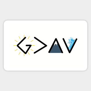 God is greater than the highs and the lows from Romans 8:28, black text Magnet